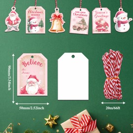 Pink Christmas Gift Tags Pink Christmas Name Tags Merry Christmas Party Hanging Labels Gift Tags Christmas Tags with String for Gifts Holiday Gift Tags Christmas Xmas Winter Present Gift Tags 120Pcs