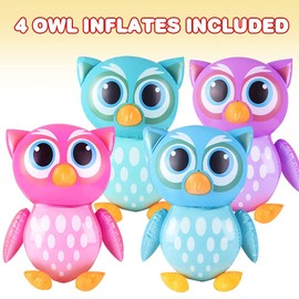 ArtCreativity Inflatable Owls, Set of 4, Blow-Up Owl Inflates for Birthday Party Favors, Party Decorations and Supplies, Pool Party Float, and Game Prize for Kids