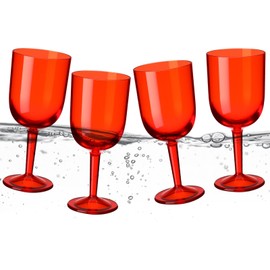Singhoow 4 Set Floating Wine Glasses for Pool Shatterproof Plastic Drinkware Muted Color 13.5 oz Floating Cup with Stem Reusable Unbreakable Wine Cup, European Design, Outdoor, Hand Wash(Red)