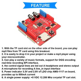 DAOKI VS1053 VS1053B TF Card Stereo Audio MP3 Player Record Decode Development Board Module for Arduino with 3.5mm Audio Jack Cable