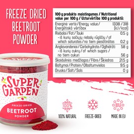 Beetroot Powder, Freeze Dried - Healthy Powder for Smoothies, Soups, Cooking - Food Colouring Powder, 100% Natural and Gluten Free by Super Garden (160g)