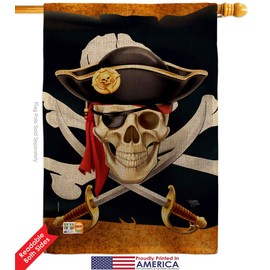 Pirate Life Burlap Garden House Flags Set Coastal Ship Skull Treasure Map Carribean Jolly Blackbeard Jack Small Decorative Gift Yard Banner Double-Sided Made In USA 28 X 40