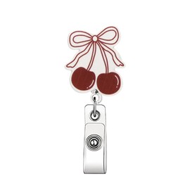 GRITOSE Retractable Badge Reel Bow Cherry Retractable Badge Clip Work ID Badge Clip Non-Slip Adjustable Acrylic Badge Holder Cute Badge Reel for Nurses, Police, Office, Students