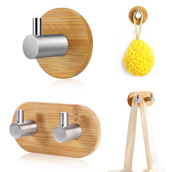 Bztzhm Pack of 2 Wooden Towel Hooks, Wall Hooks, Bamboo
