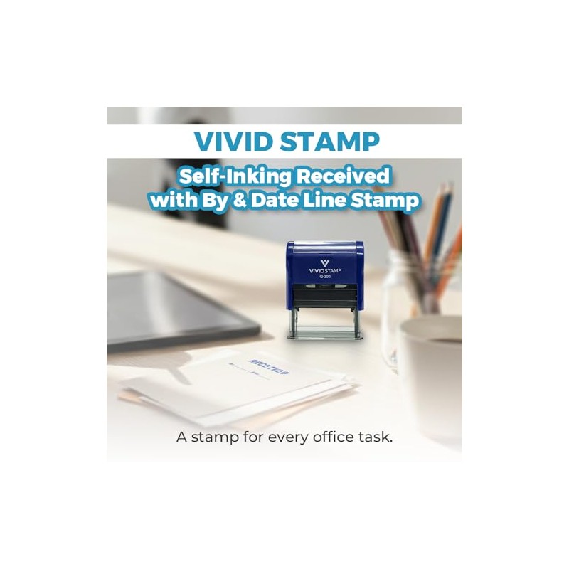 Received by Date Self Inking Rubber Stamp (Blue Ink) Medium