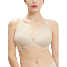 AILIVIN Bras for Women Underwire Full Coverage Full Figure Womens Bra Unlined Plus Size Cross Back Wide Straps Wire Minimizer Bra for Heavy Breast Unpadded Bras Beige 38G 38 G
