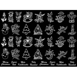 Captive Decals Christmas Sketch 39 pcs 1 Inch White Fused Glass Decals