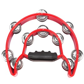 Soulmate Tambourine Metal Jingles Hand Held Percussion Half-Moon Double Row Tambourine for Kids Adult Musical Instrument Gift for KTV, Party, Red for 3+ years old