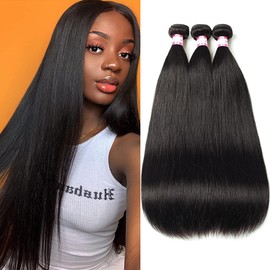 CYNOSURE Brazilian Straight Hair 3 Bundles Grade 9a Unprocessed Straight Human Hair Extensions Natural Black (22 24 26inches)…