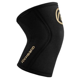 Rehband Knee Support for Weight Training, Knee Support for Cross Fit and Heavy Training, Knee Sleeve Made of 5 mm Neoprene, Available in Many Colours and Sizes, Unisex, Colour: Gold/Black, Pack of 1, Size: XL