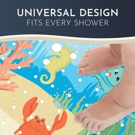 Homerella Children's Shower Mat, Skin-Sensitive, 53 x 53 cm, Including Hooks for Storage, Shower Mat Non Slip Anti Mould, BPA-Free, Latex-Free, Non Slip Shower Mat Square