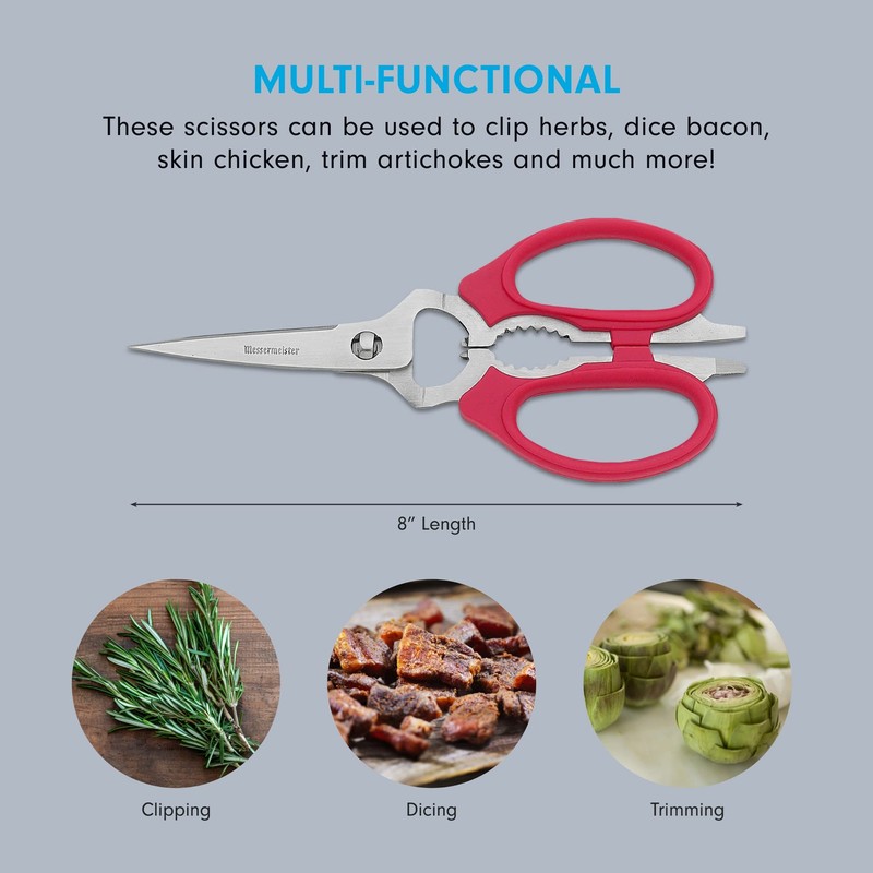 Messermeister 8-Inch Take-Apart Kitchen Scissors, Red - Includes Screwdriver, Nut