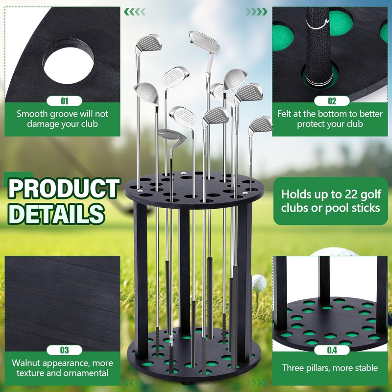 Wonderjune Wooden Golf Club Display Rack Pool Stick Holder Putter