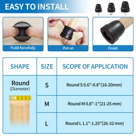 Ezprotekt Protective Caps for Chair Legs with Felt, Pack of 16, Rubber Furniture Leg Cups, Diameter 16-20 mm Table Leg Cover, Furniture Mat for Hardwood Floors, Round, Black, (Round, Fit 0.5-0.8