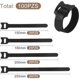 100 Piezas Organizador de Cables Reutilizables, Organizador Cables, 4 Tamaños, Negro,Adecuado para El Hogar, La Oficina o La Gestión de Cables de Datos