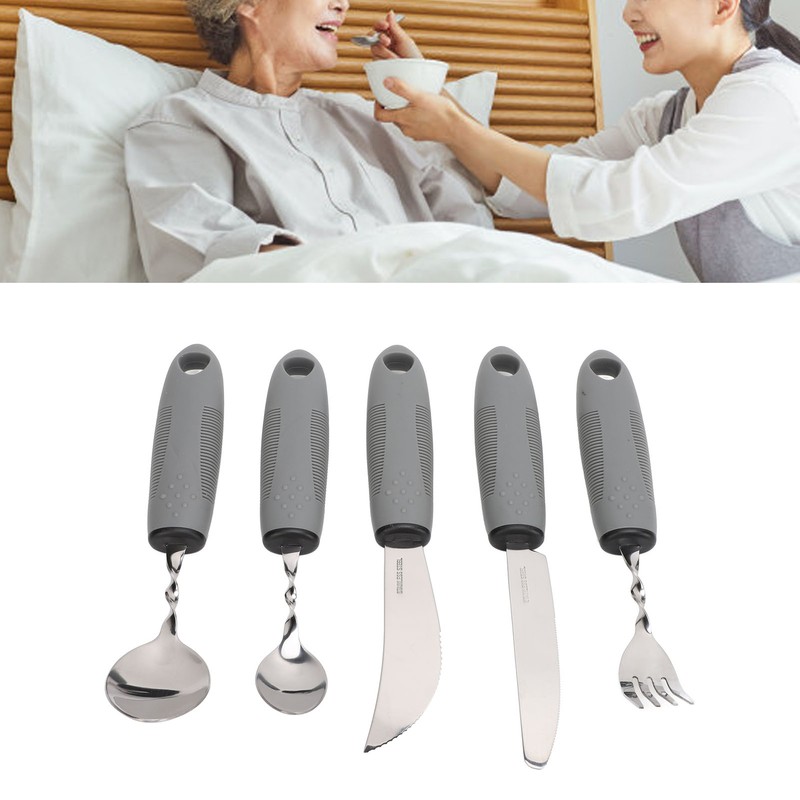5pcs Bendable Adaptive Utensils Weighted Easy Grip Stainless Steel Special