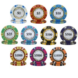 MRC 50pcs Monte Carlo Poker Club 3-Tone Clay Composite 14 Gram Heavy Poker Chips (Brown $10000)