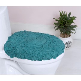 Home Weavers Bell Flower Collection 18"x18" Toilet Lid Cover 100% Cotton Tufted Bath Rugs, Extra Soft and Absorbent Bath Rugs, Non-Slip Bath Mats, Machine Washable, Bathroom Bath Mats for Floor, Blue