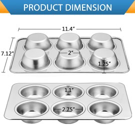 E-far Muffin Pan Set of 3, Stainless Steel Muffin Pan Tin for Baking, 6-Cup Metal Cupcake Pan Tray, Non-toxic & Healthy, Oven & Dishwasher Safe, Regular Size - 11.44 x 7.12 x 1.25 inch