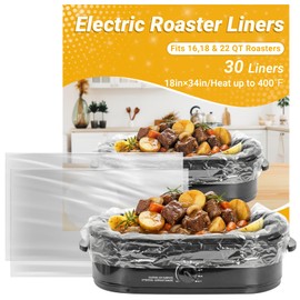 30 Count Electric Roaster Liners, Fits 16, 18, 22 Quart Roasters, Roaster Pan Oven Liners Plastic Cooking Bags for Instant Cleanup, 18 x 34 Inch