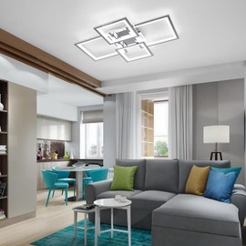 Acrylic Modern LED Ceiling Light, Square LED Flush Mount Ceiling Light, Dimmable Kitchen Light Fixtures with Remote&APP, Close to Ceiling Lighting Fixture for Dining Room Kitchen Living Room Bedroom