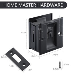 HOME MASTER HARDWARE Privacy Pocket Door Lock Pull Replace Damaged Or Old Sliding Door Locks Premium Quality Solid Brass Matte Black Pocket Door Hardware 2-3/4”x2-1/2”,for 1-3/8” Thickness Door 1 Pack