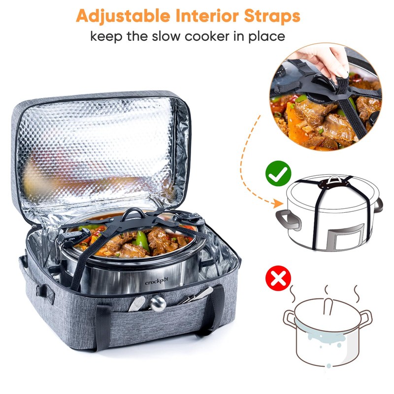 BAGSPRITE Double-Layer Slow Cooker Carrying Bag for 6-8 Quart CrockPot