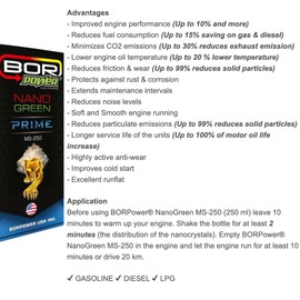 Borpower NanoGreen MS-250 Oil Additive Motor Interior Coating & Ball Bearing Effect the Reduction of Friction,Wear & Corrosion in the EngineFor Passanger Cars 250 ML