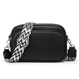 GUQTLUN Shoulder Bag for Women Wide Strap Leather Crossbody Bag Women's Stylish Shoulder Bags Women's Small Messenger Bag, black