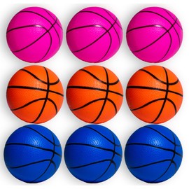CALI KIWI PROS 9 Pack 5 inch Quality Mini Basketballs and Pump - Best Value - Indoor or Outdoor, for Pool, Top Colors for Team Games. (Blue_Pink_Orange)