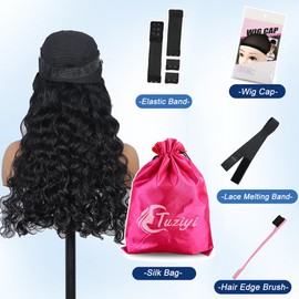 Tuziyi Deep Wave Lace Front Wigs Human Hair Glueless Wear and Go 30Inch Loose Deep Wave Wig 7x5 Black Wig Human Hair 220 Density Curly Wigs for Black Women