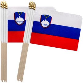 TSMD Slovenia Stick Flag Slovenian Small Mini Hand Held Flags,5x8 Inch,12 Pack