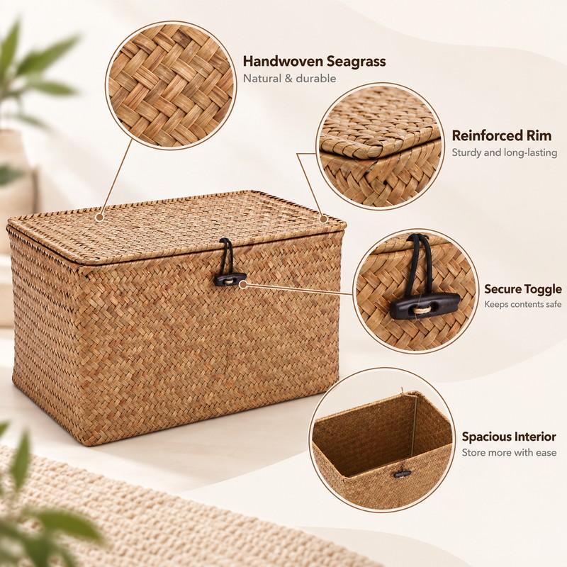 Women Storage Basket with Lid for Home Organization – Handmade