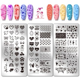 PH PandaHall 3pcs Love Heart Nail Art Templates, Heartbeat Nail Stamping Plate Mixed Hearts Art Stencils Stainless Steel Image Plates for Mother's Day Birthday Manicure Salon