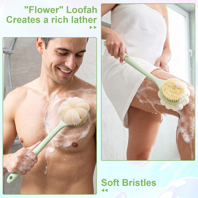 Back Scrubber for Shower with Long Handle, Double-Sided Shower Brush