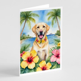 Caroline's Treasures Yellow Labrador Retriever Luau Greeting Cards Pack of 8 Blank Cards with Envelopes Whimsical A7 Size 5x7 Blank Note Cards