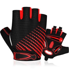 BTNEEU Fingerless Cycling Gloves with Gel Half Finger Cycling Gloves for Men and Women, Breathable Non-Slip Road Bike Gloves Men for Mountain Biking, Training, Fitness, Sports (Red, M)