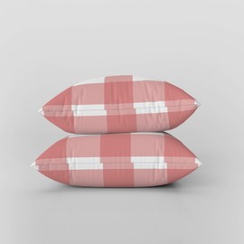 ggaimwf Cushion Checked Pastel Gingham Cushion Covers Blushing Pink Tartan Chair Cushion Farmhouse Cushion Cover for Bed Couch Living Room Outdoor Garden Patio 40 x 40 cm Set of 2
