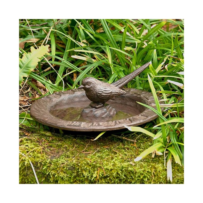 Esschert Design Cast Iron Sundial Bird Bath, Brown, 9.5" Dia.