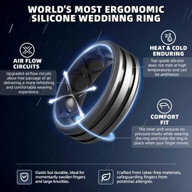 Egnaro Silicone Ring for Him with 2 Layers, Multicolor Rubber Wedding Bands with Air Flow Grooves-1/4/6/7 Variety Multipack