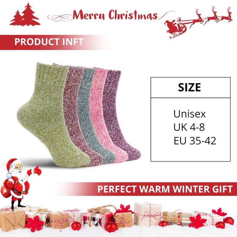 Airabc 5 Pairs of Wool Knitted Socks, Winter Women's Socks,