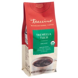 Teeccino Mushroom Adaptogen Coffee Alternative – Tremella Tulsi Cardamom – Caffeine-Free Mushroom Coffee for Beautiful Skin & Hair, Stress Relief, and Immune Support, Caffeine Free, 10 Ounce