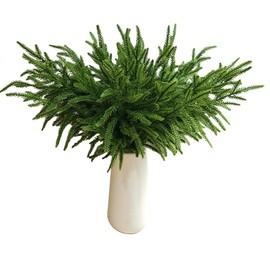 chilsoby 10 Pcs Christmas Norfolk Pine Branches, 18 Inch Long Artificial Xmas Norfolk Pine Branches Faux Greenery Norfolk Pine Stems for Christmas Holiday Decor