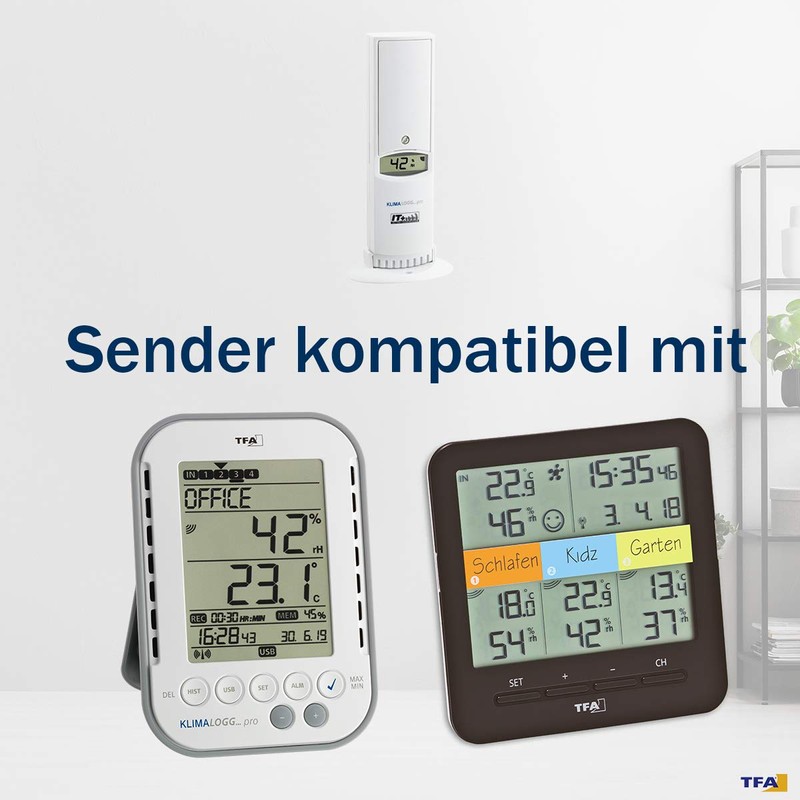 TFA Dostmann Thermo-Hygro transmitter with display, 30.3180.IT, for TFA Klimalogg