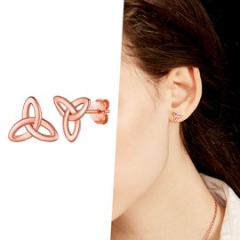 Silvora Rose Gold Ear Studs Womens Celtic Knot Earrings 925 Sterling Silver Triangle Knots Stud Earring for Mother Grandma