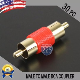 225FWY 30 Pcs Bag Male To Male RCA Couplers RED w/Gold Plated Connector PACK Lot US