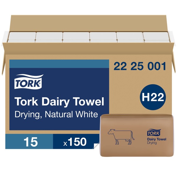 Tork Dairy Towel Natural White H22, 2-ply, Drying, 100% Recycled Fibers, 15 x 150 Sheets, 2225001