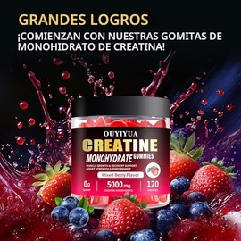 Gomitas de monohidrato de creatina de 5000 mg para hombres y mujeres, suplemento de preentrenamiento sin azúcar, masticables para fuerza muscular, con