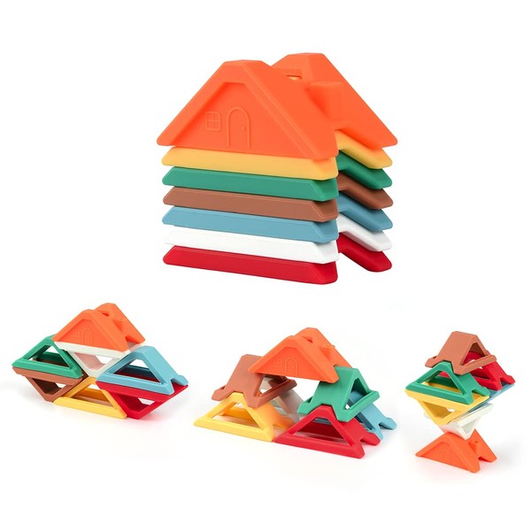 Lofca Silicone Building Block Baby Educational Montessori Toy Toddler Stacking Sets House 7 Pieces