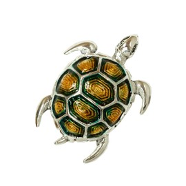 Ladies Green Enamel Turtle Brooch Pin Silver Plated 4cm x 3cm, Brass, No